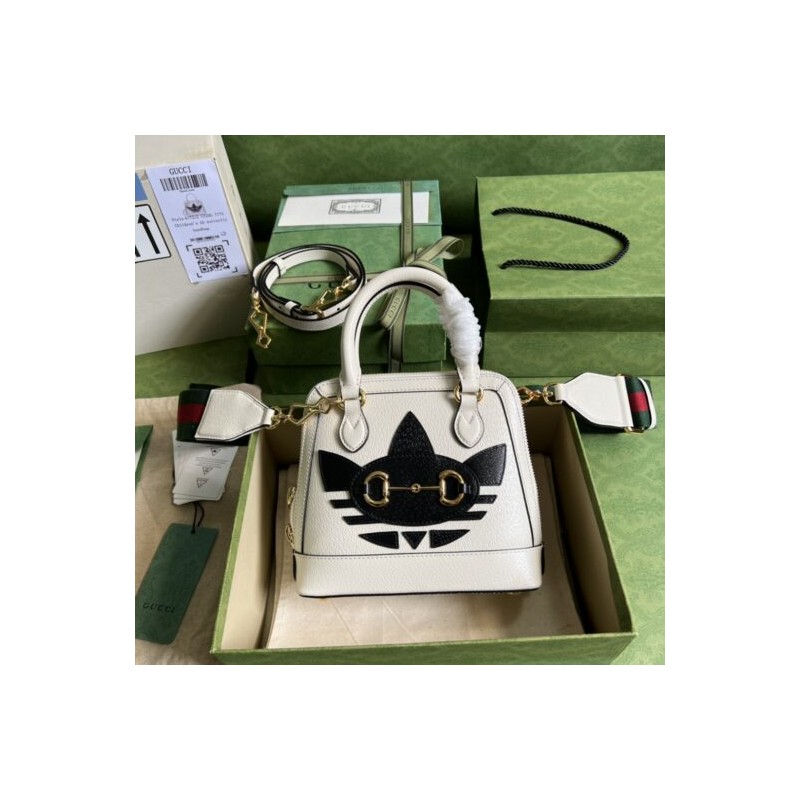 adidas x Gucci Horsebit 1955 mini bag white and black leather