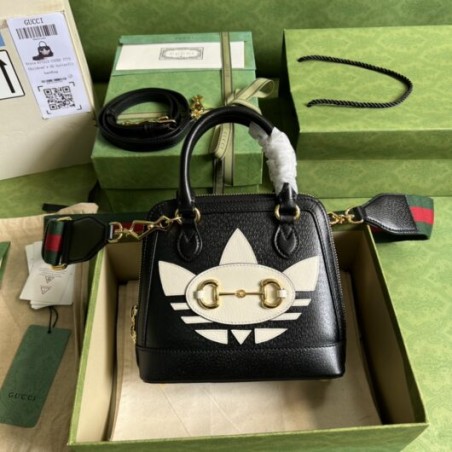 adidas x Gucci Horsebit 1955 mini bag white and black leather