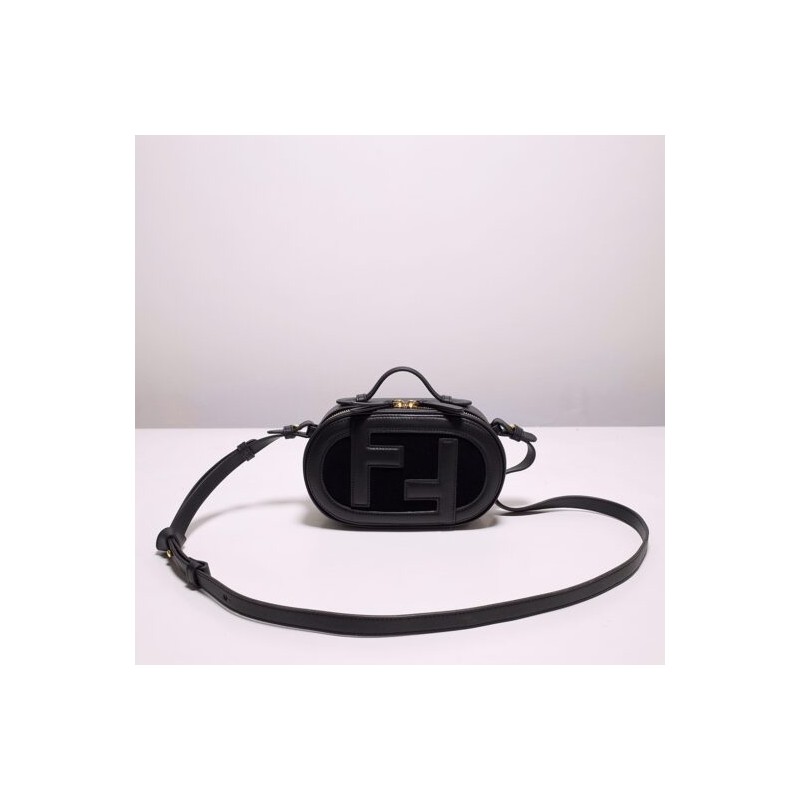 affordable luxury brand fendi O’Lock Mini Camera Case Black leather mini bag