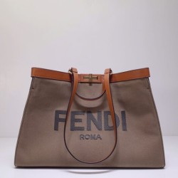 affordable luxury brand fendi Peekaboo X-Tote Medium Bag light brown canvas