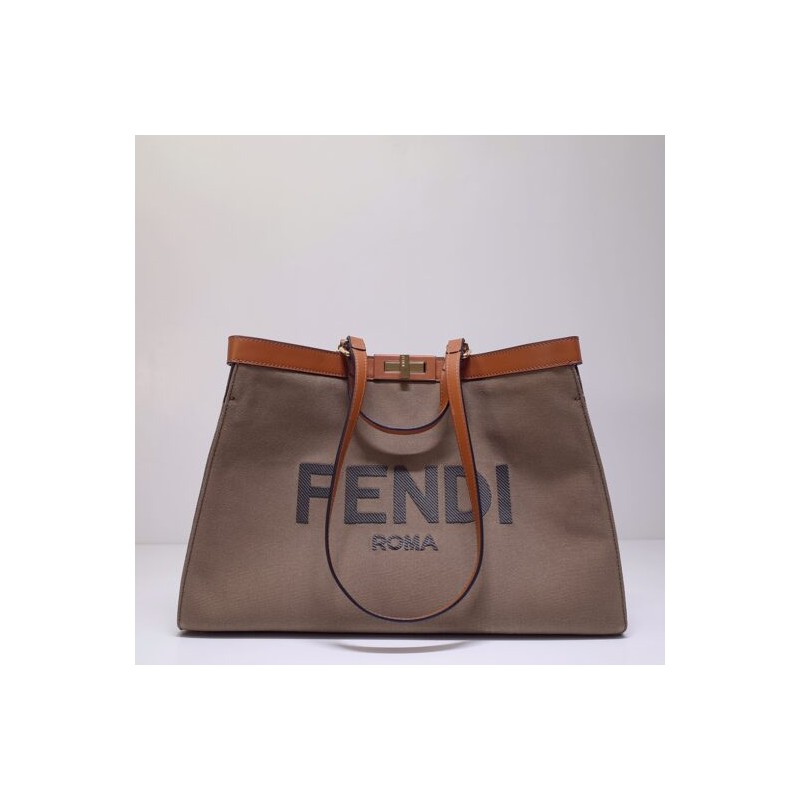 affordable luxury brand fendi Peekaboo X-Tote Medium Bag light brown canvas