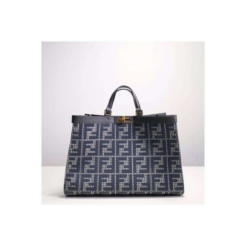 affordable luxury brand fendi X-Tote Grey houndstooth wool shopper with FF embroidery