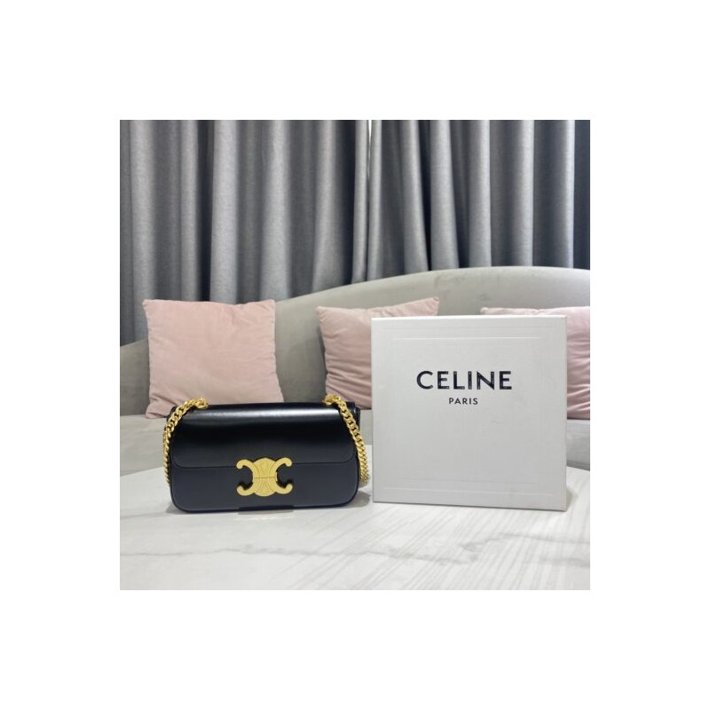 Affordable luxury CELINE CHAIN SHOULDER BAG TRIOMPHE IN SHINY CALFSKIN LACK