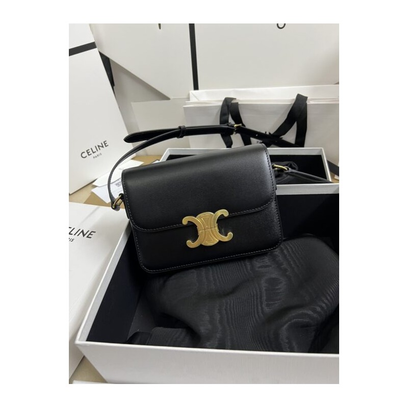 Affordable luxury CELINE CLASSIQUE TRIOMPHE BAG IN SHINY CALFSKIN BLACK