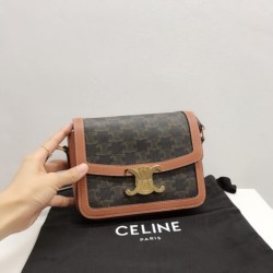 Affordable luxury CELINE TEEN TRIOMPHE BAG IN TRIOMPHE CANVAS AND CALFSKIN TAN