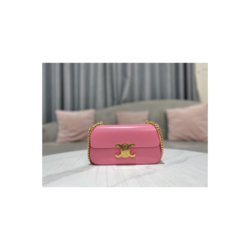 Affordable luxury SHOULDER BAG TRIOMPHE IN SHINY CALFSKIN RRACOTTA pink