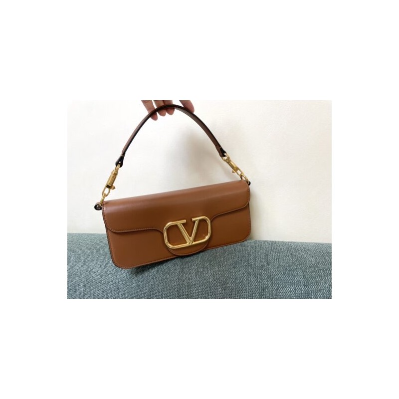 Affordable luxury Valentino LOCÒ CALFSKIN SHOULDER BAG BROWN