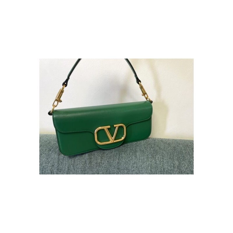 Affordable luxury Valentino LOCÒ CALFSKIN SHOULDER BAG GREEN