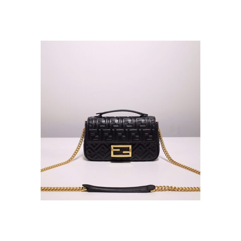 Baguette Chain Midi Black nappa leather bag