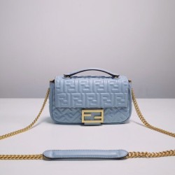 Baguette Chain Midi Light blue leather bag