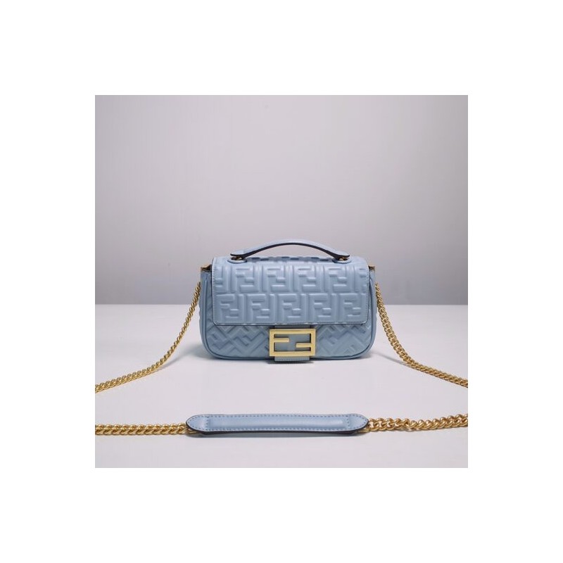 Baguette Chain Midi Light blue leather bag