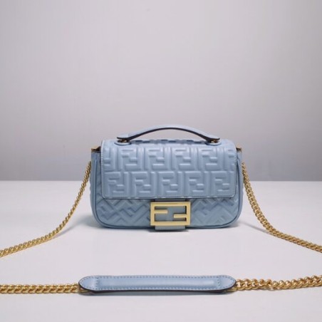 Baguette Chain Midi Light blue leather bag