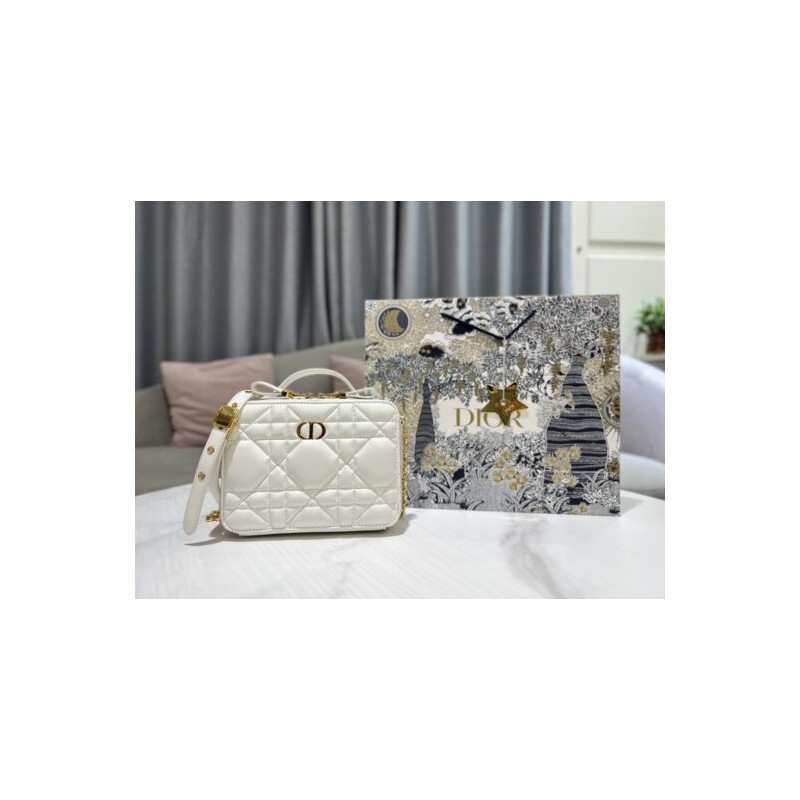 DIOR CARO BOX BAG WITH CHAIN Latte Quilted Macrocannage Calfskin