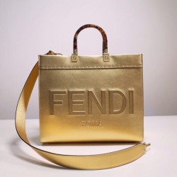 Fendi Sunshine Medium Gold laminated leather shopper
