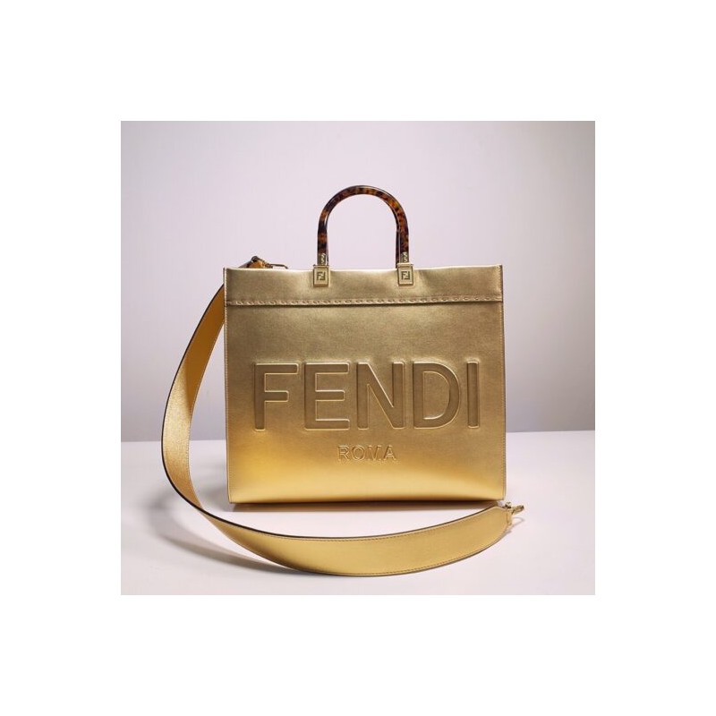 Fendi Sunshine Medium Gold laminated leather shopper