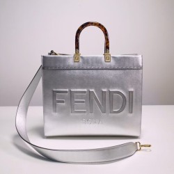 Fendi Sunshine Medium Silver laminated leather shopper