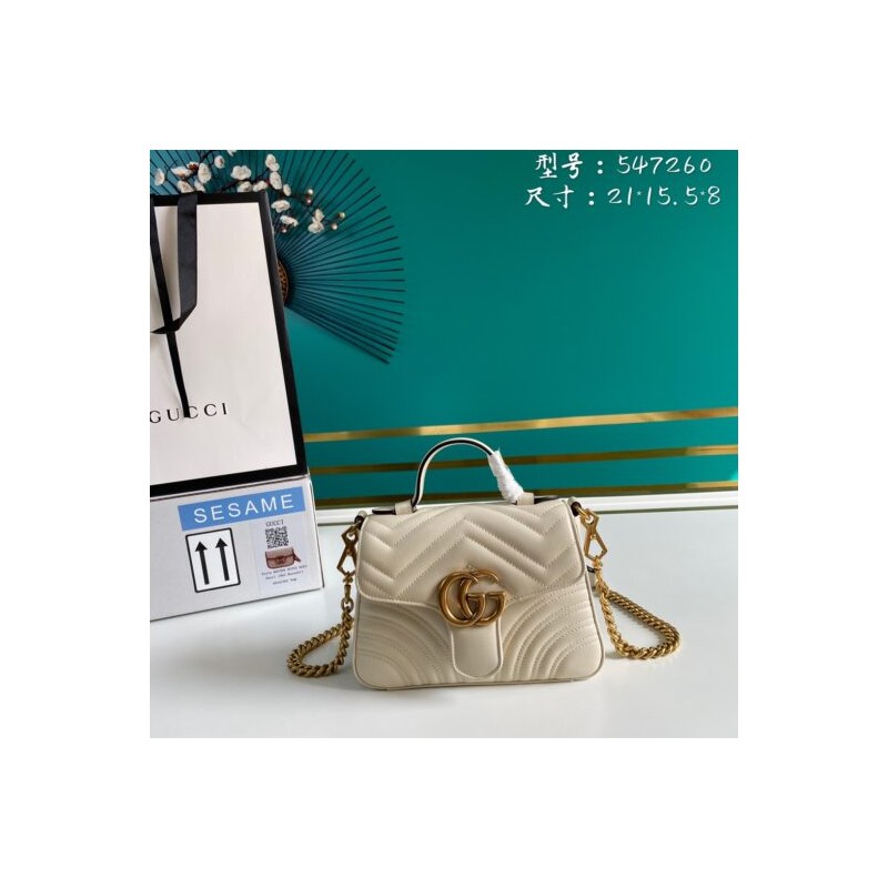 GG Marmont mini top handle bag white leather