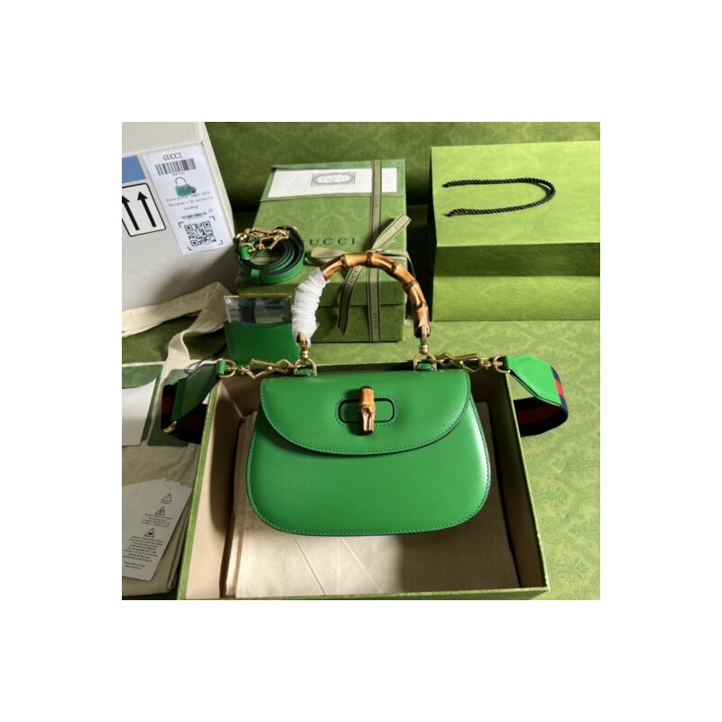 Gucci Bamboo 1947 small top handle bag green leather