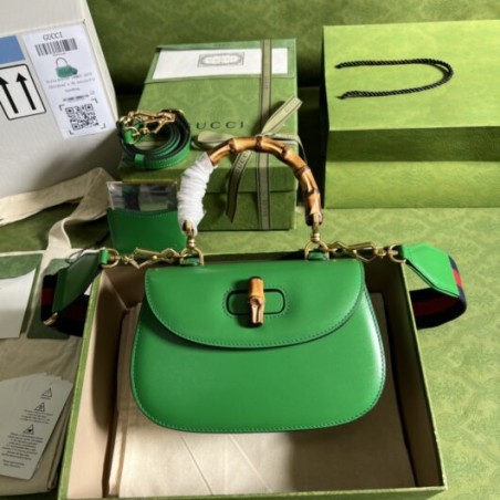 Gucci Bamboo 1947 small top handle bag green leather