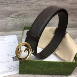 gucci brown leather with interlock G buckle replica designer belt