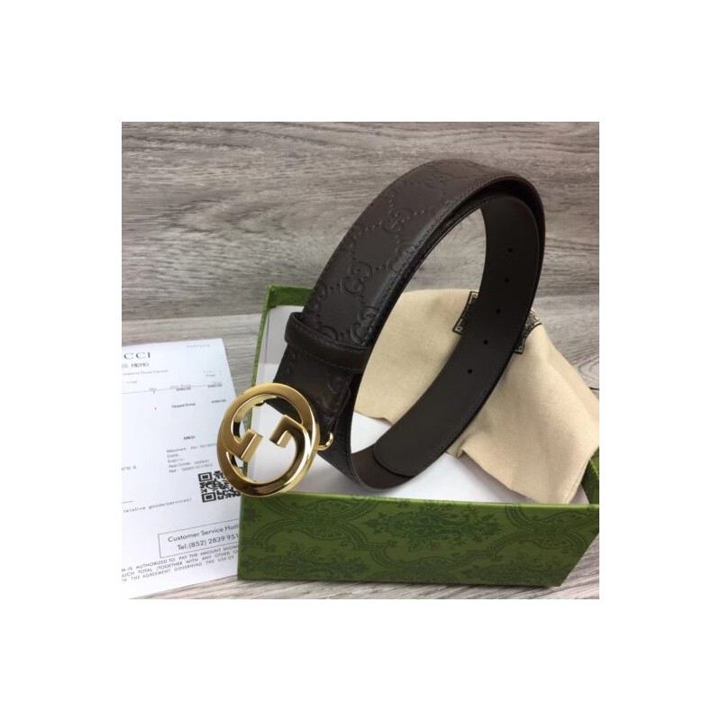 gucci brown leather with interlock G buckle replica designer belt