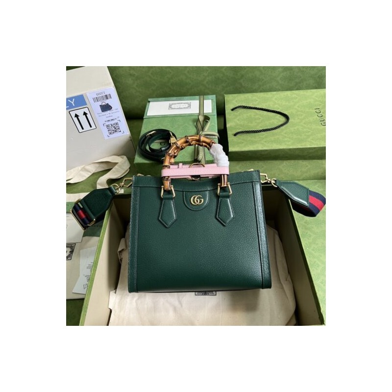 Gucci Diana bamboo handle small tote bag green leather