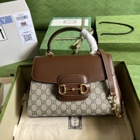 Gucci Horsebit 1955 medium bag Beige and ebony GG Supreme canvas