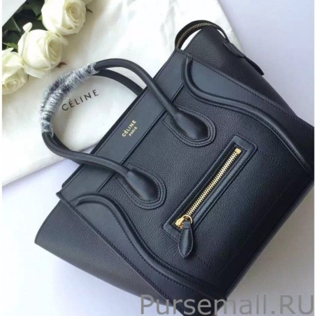 Designer Celine Mini Luggage Bag In Black Goatskin