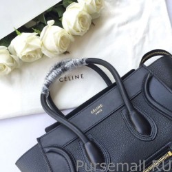 Designer Celine Mini Luggage Bag In Black Goatskin