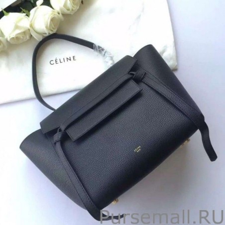 Replica Celine Mini Belt Tote Bag In Black Grained Leather