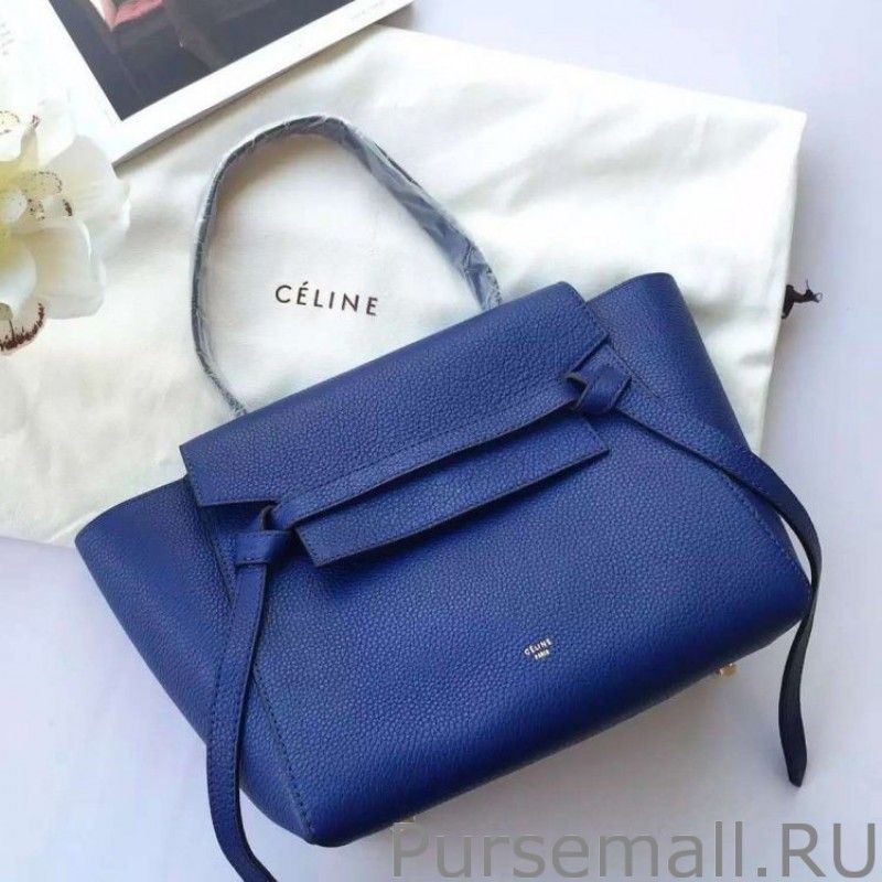 Luxury Celine Mini Belt Tote Bag In Indigo Grained Leather