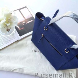 Luxury Celine Mini Belt Tote Bag In Indigo Grained Leather