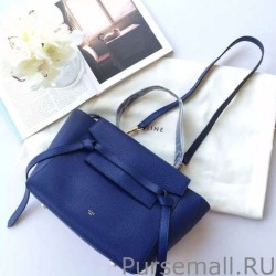 Luxury Celine Mini Belt Tote Bag In Indigo Grained Leather