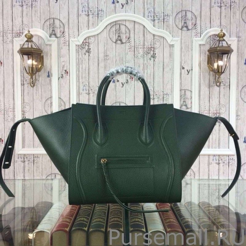 1:1 Mirror Celine Medium Phantom Bag In Green Elephant Calfskin