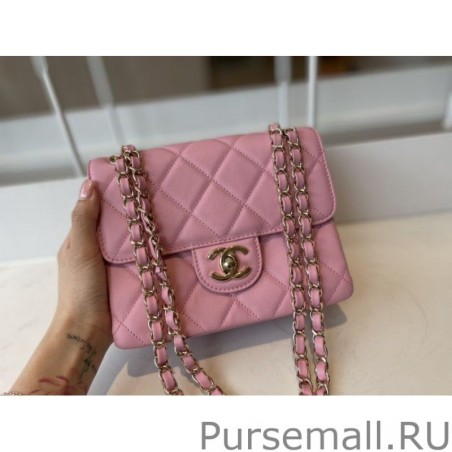 Replicas Calfskin Mini Sqaure Flap Bag AS2468 Pink