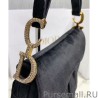 Fashion Christian Dior Mini Saddle Velvet Bag Black