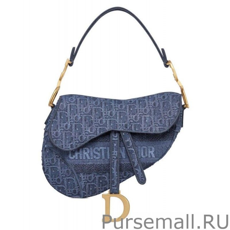 Designer Christian Dior Saddle Denim Canvas Bag Blue