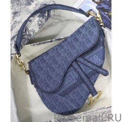 Designer Christian Dior Saddle Denim Canvas Bag Blue