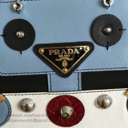 Designer Prada Robot Fabric Tote Bag Black and Pale Blue 1BG052