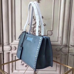 Luxury Prada Etiquette fabric tote with metal stud trim Blue