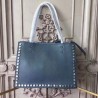 Luxury Prada Etiquette fabric tote with metal stud trim Blue