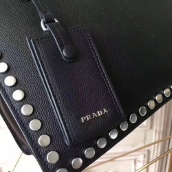 Top Prada Etiquette fabric tote with metal stud trim Black