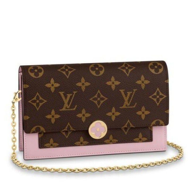 High Quality Flore Chain Wallet Monogram Canvas M67405 Pink