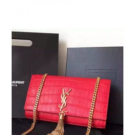 Top Quality Saint Lauren Crocodile Small Monogram Chain Bag Red