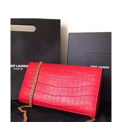 Top Quality Saint Lauren Crocodile Small Monogram Chain Bag Red