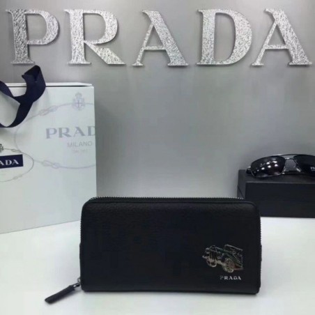 Top Prada Zip Around Wallet Black