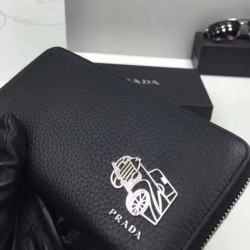 Top Prada Zip Around Wallet Black