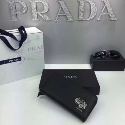 Top Prada Zip Around Wallet Black