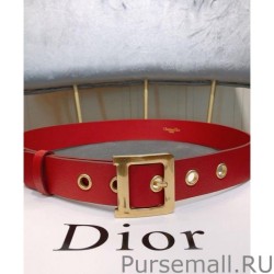 1:1 Mirror Christian Dior Women Diorquake Calfskin Belt Red