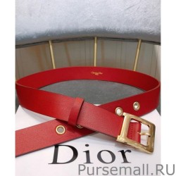 1:1 Mirror Christian Dior Women Diorquake Calfskin Belt Red